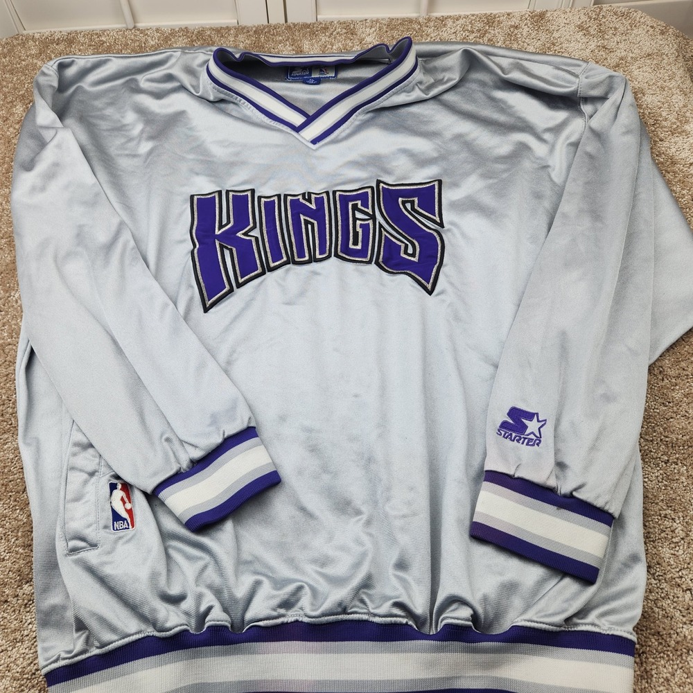 Vintage Starter NBA Sacramento Kings Warmup Pullover Silver Purple Mens XL